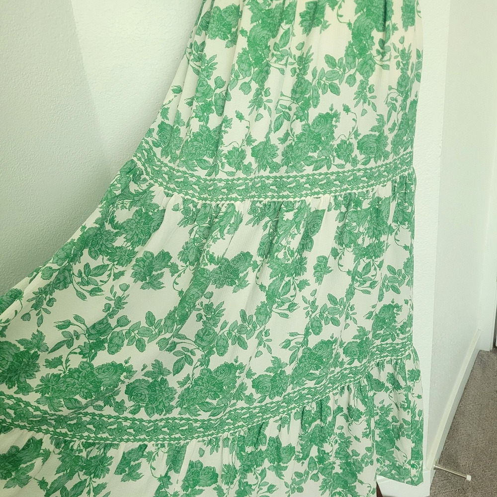 Max Studio Ruffle Collar Floral Print Tiered Maxi Dress L Peasant Cottagecore - Picture 3 of 10